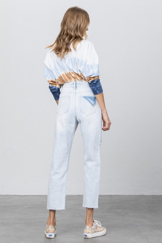 High Waist Ripped Raw Hem Crop Straight Jeans - Tigbul's Variety Fashion Shop
