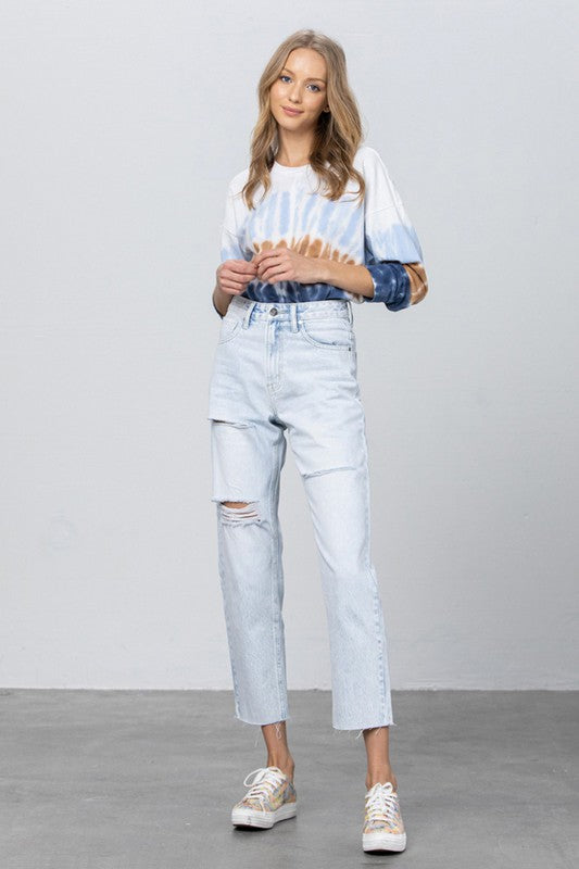 High Waist Ripped Raw Hem Crop Straight Jeans - Tigbul's Variety Fashion Shop