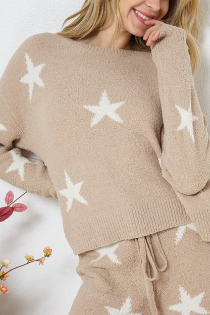 Soft Long Sleeve Star Print Top and Short Set - Tigbuls Variety Fashion