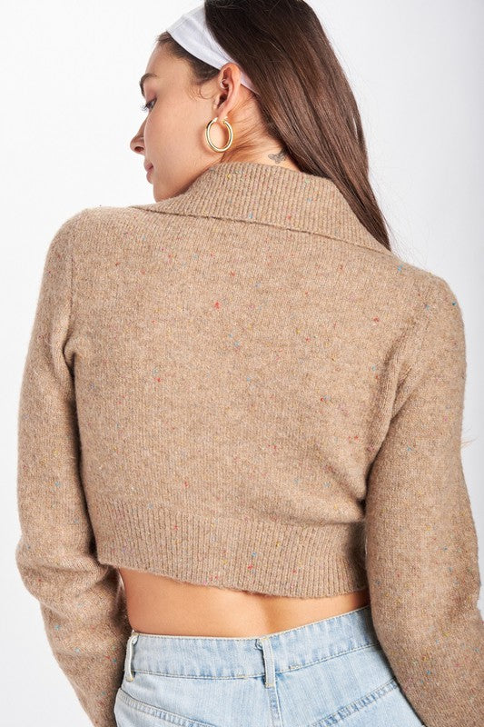 Wide Collar Cropped Cardigan Top - Tigbul's Variety Fashion Shop
