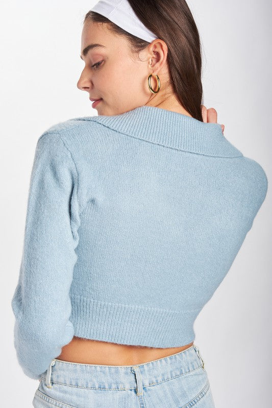 Wide Collar Cropped Cardigan Top - Tigbul's Variety Fashion Shop