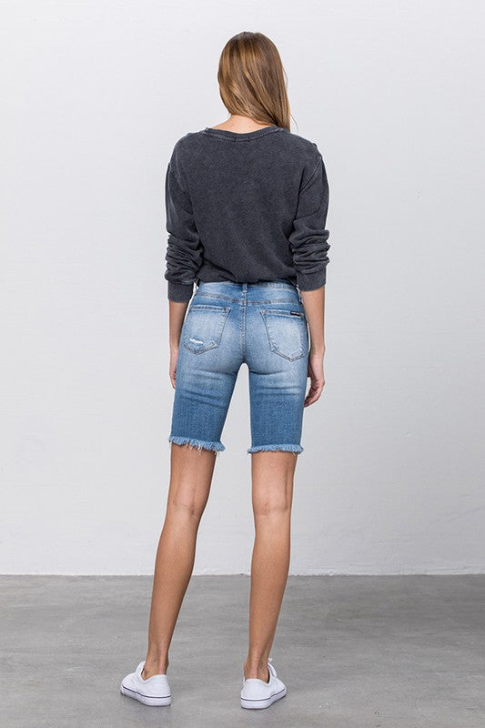 Frayed Raw Hem Ripped Bermuda Shorts - Tigbul's Variety Fashion Shop