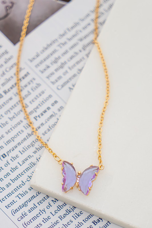 GEM STONE BUTTERFLY PENDANT NECKLACE - Tigbul's Variety Fashion Shop