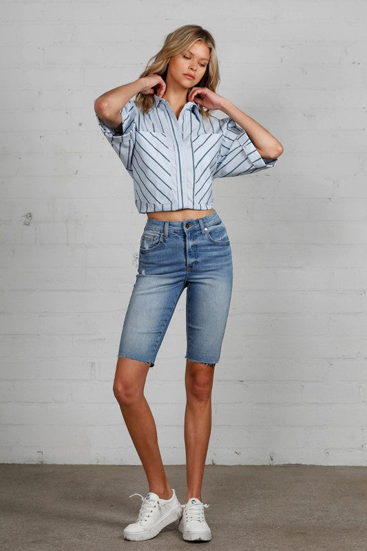 High Rise Denim Bike Shorts - Tigbul's Variety Fashion Shop
