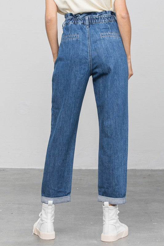 High Rise Paper Bag Waist Slouch Jeans - Tigbul's Variety Fashion Shop