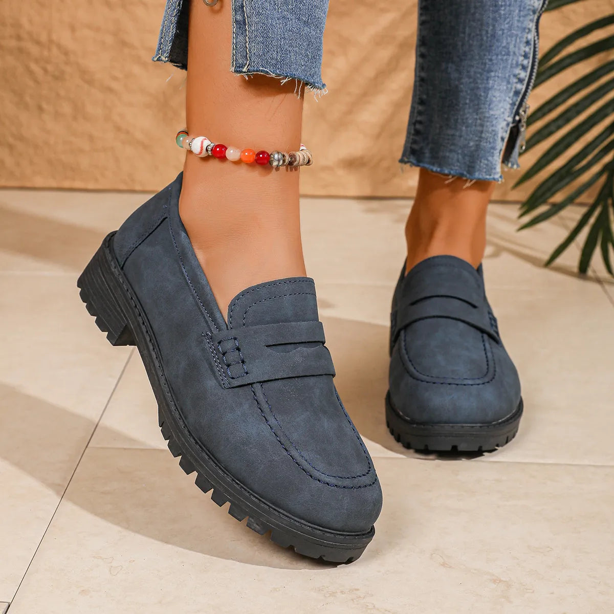 Round Toe Block Heels Loafers - Tigbul's Variety Fashion Shop