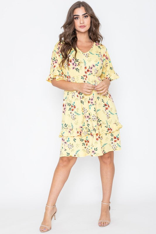 Floral V Neck Ruffle Dress - Tigbul's Variety Fashion Shop