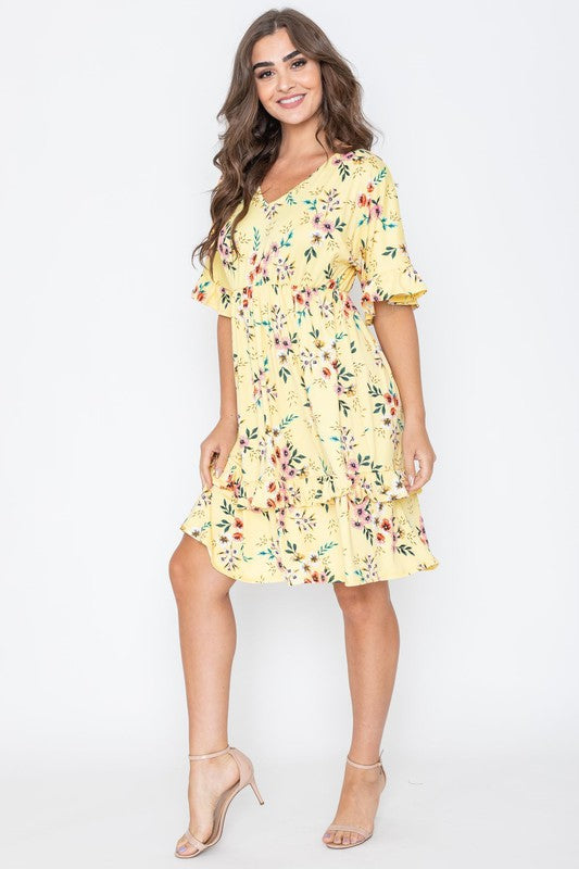 Floral V Neck Ruffle Dress - Tigbul's Variety Fashion Shop