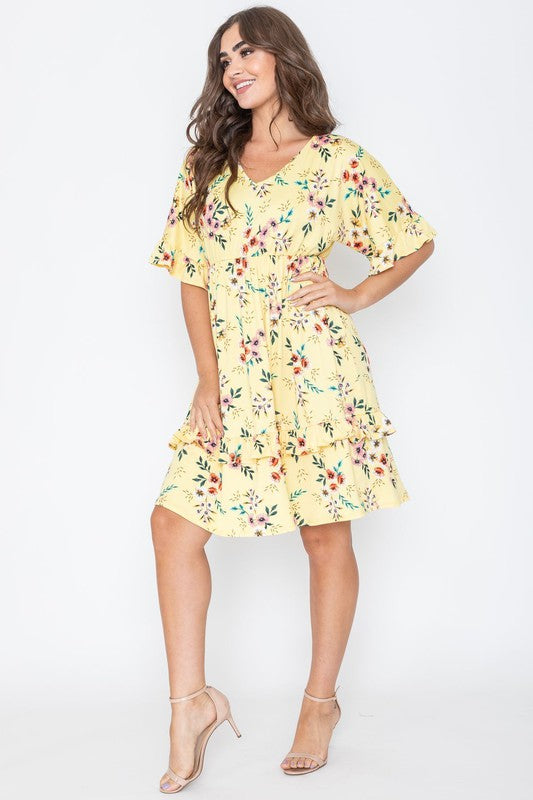 Floral V Neck Ruffle Dress - Tigbul's Variety Fashion Shop
