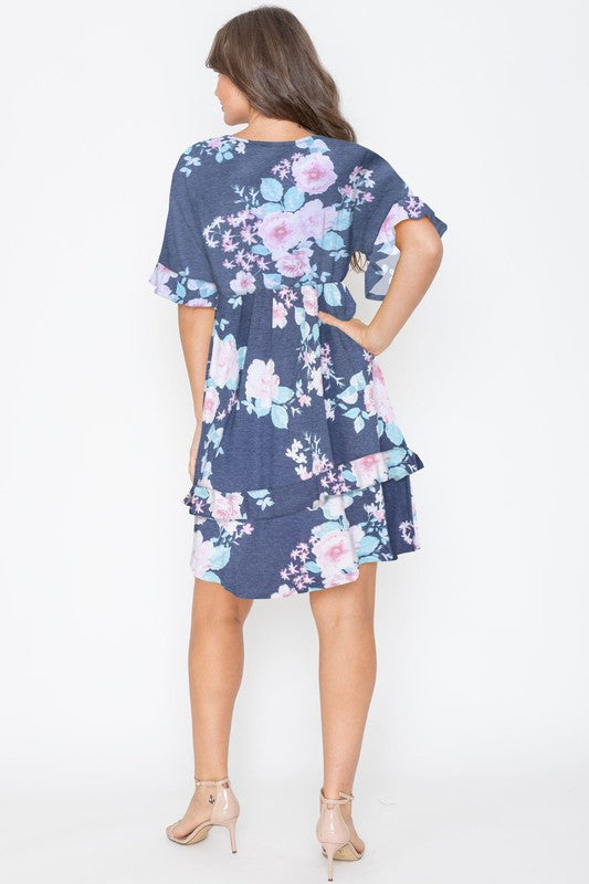 Floral V Neck Ruffle Dress - Tigbul's Variety Fashion Shop