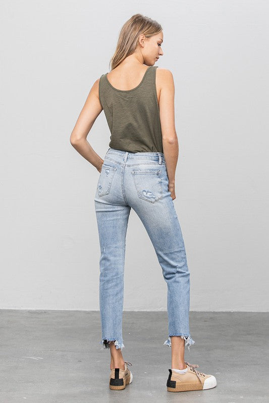 Mid Rise Raw Hem Straight Jeans - Tigbuls Variety Fashion