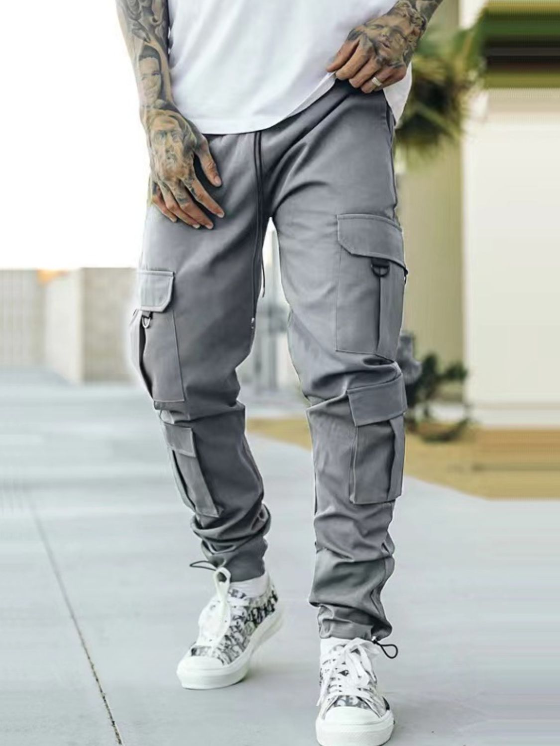 Men's Drawstring Pants with Cargo Pockets - Tigbul's Variety Fashion Shop