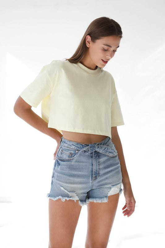 Ribbon Tie Frayed Denim Shorts - Tigbuls Variety Fashion