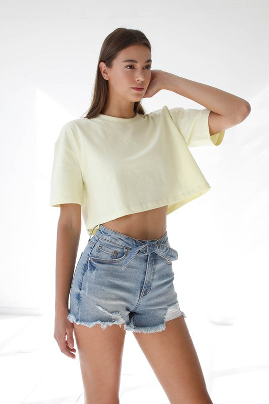 Ribbon Tie Frayed Denim Shorts - Tigbuls Variety Fashion
