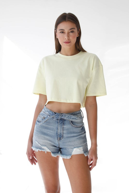 Ribbon Tie Frayed Denim Shorts - Tigbuls Variety Fashion