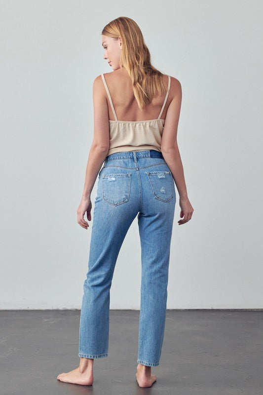 High Rise Distressed Straight Jeans - Tigbul's Variety Fashion Shop