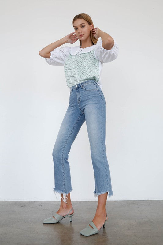 High Rise Crop Bootcut Light Wash Denim Jean Pants - Tigbul's Variety Fashion Shop