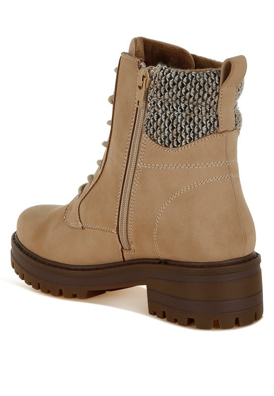 Mahisha Knitted Collar Zip-Up Hiker Boots - Tigbul's Variety Fashion Shop