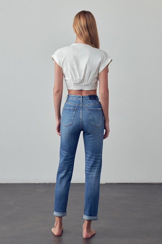 High Rise Ripped Girlfriend Jeans - Tigbul's Variety Fashion Shop