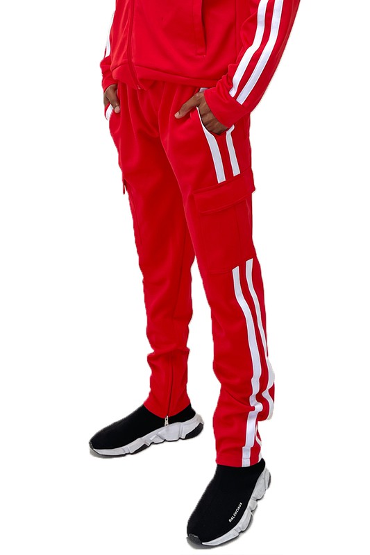 Men's Two Stripe Cargo Pouch Track Pants - Tigbul's Variety Fashion Shop