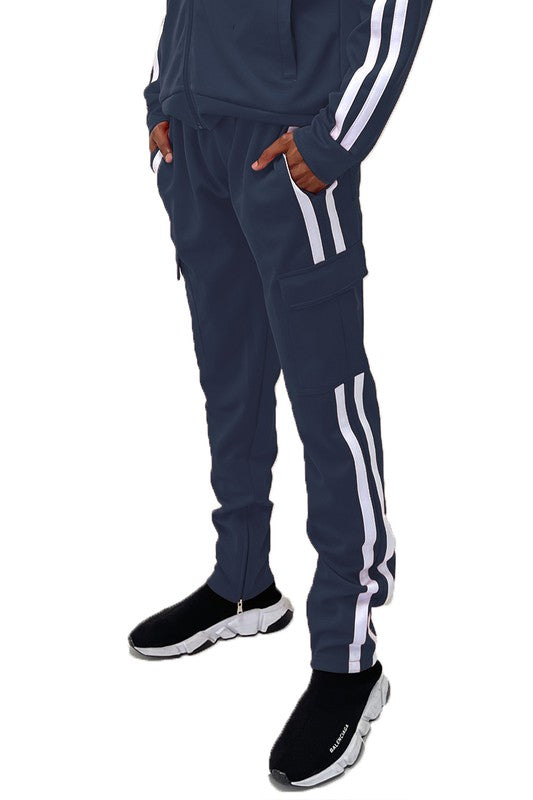 Men's Two Stripe Cargo Pouch Track Pants - Tigbul's Variety Fashion Shop