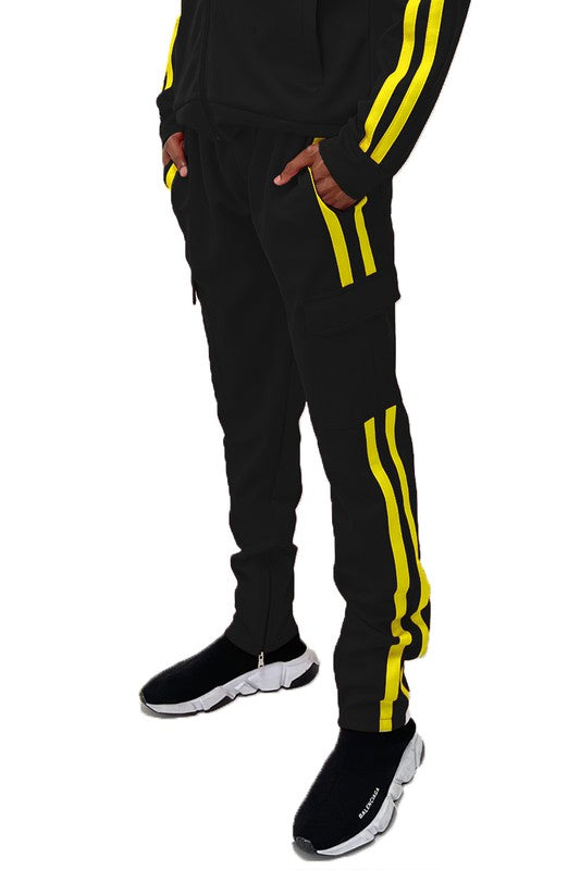 Men's Two Stripe Cargo Pouch Track Pants - Tigbul's Variety Fashion Shop