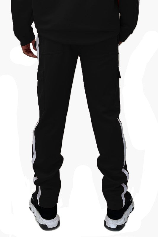 Men's Two Stripe Cargo Pouch Track Pants - Tigbul's Variety Fashion Shop