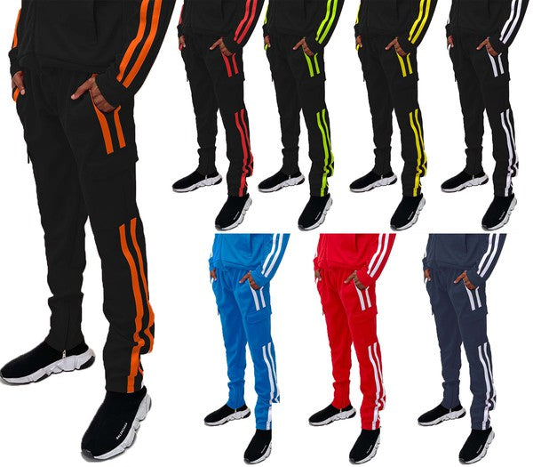 Men's Two Stripe Cargo Pouch Track Pants - Tigbul's Variety Fashion Shop