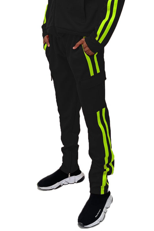 Men's Two Stripe Cargo Pouch Track Pants - Tigbul's Variety Fashion Shop