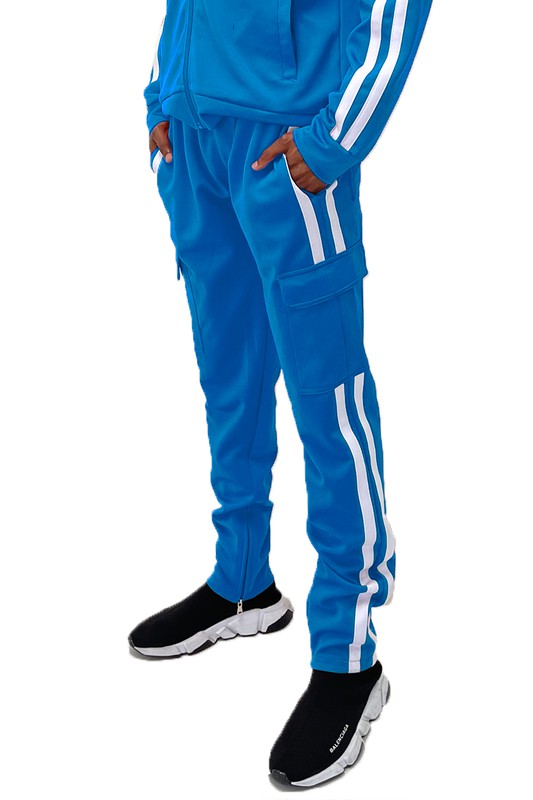 Men's Two Stripe Cargo Pouch Track Pants - Tigbul's Variety Fashion Shop
