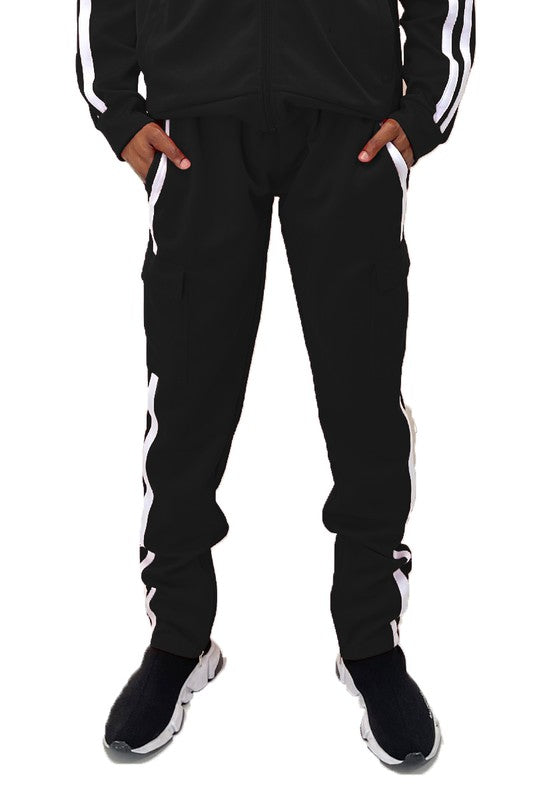 Men's Two Stripe Cargo Pouch Track Pants - Tigbul's Variety Fashion Shop