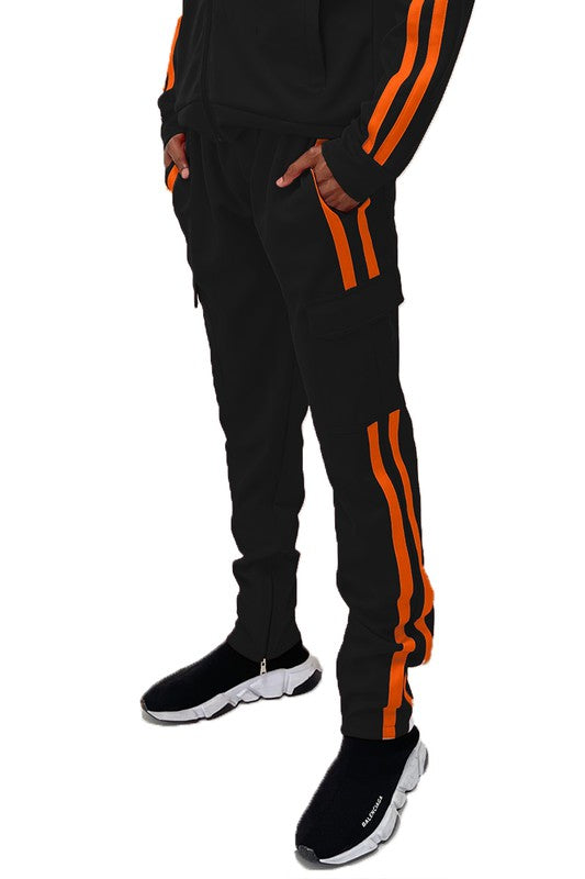 Men's Two Stripe Cargo Pouch Track Pants - Tigbul's Variety Fashion Shop