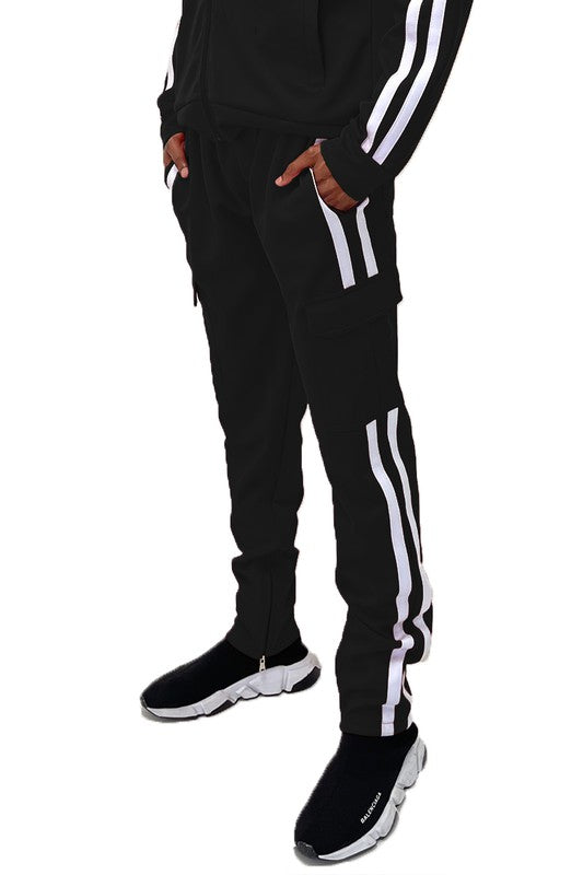 Men's Two Stripe Cargo Pouch Track Pants - Tigbul's Variety Fashion Shop