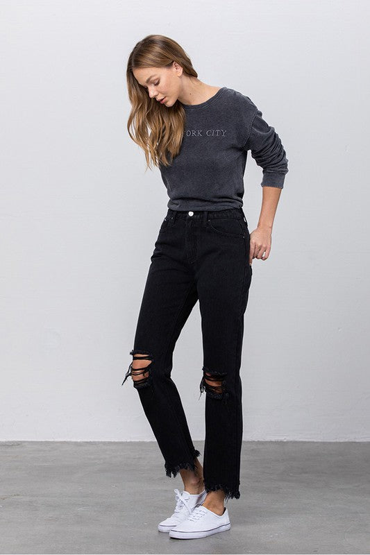 Black Destroyed Straight Leg Jean Pants - Tigbul's Variety Fashion Shop
