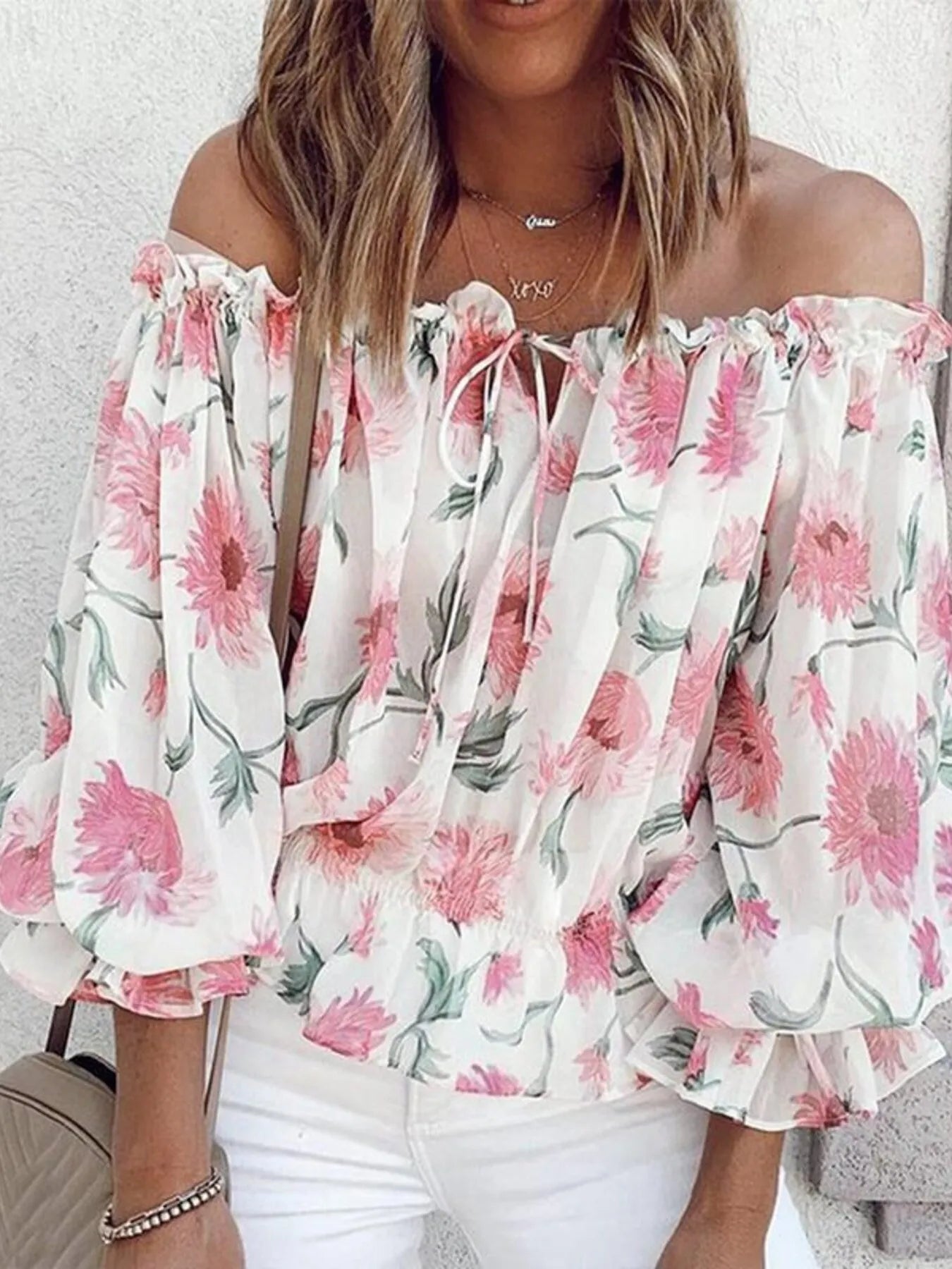 Off-Shoulder Floral Print Blouse - Tigbul's Variety Fashion Shop