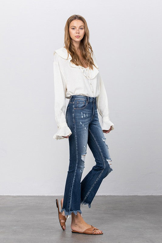 Stretch Mid Rise Crop Flare Jeans - Tigbul's Variety Fashion Shop