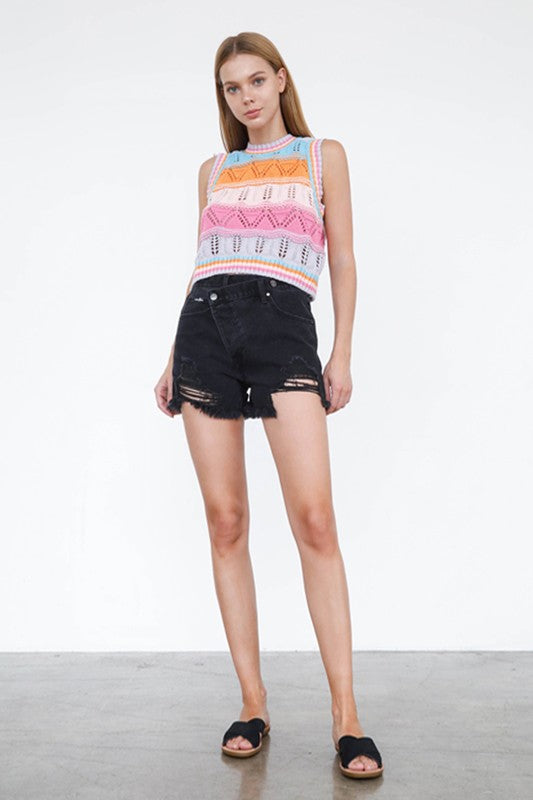 High Waist Crossover Denim Mom Shorts - Tigbul's Variety Fashion Shop