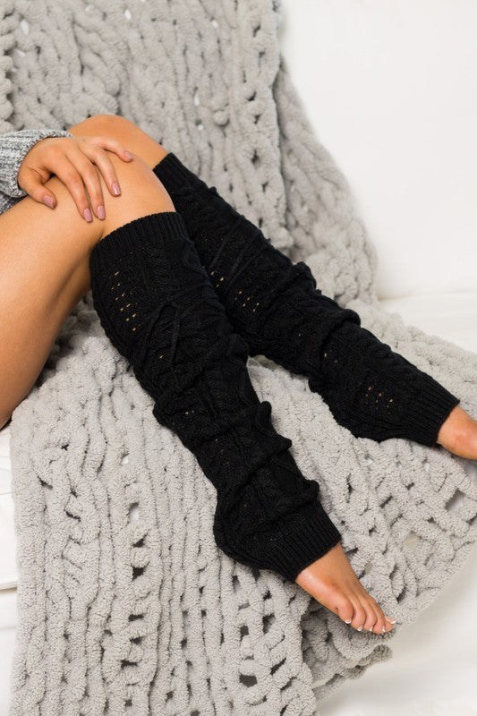 Cable Knit Long Tie Leg Warmer - Tigbul's Variety Fashion Shop