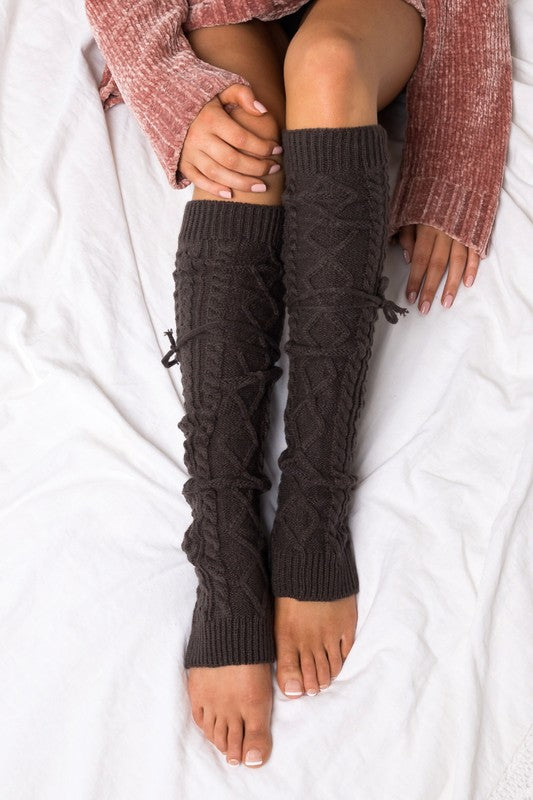 Cable Knit Long Tie Leg Warmer - Tigbul's Variety Fashion Shop