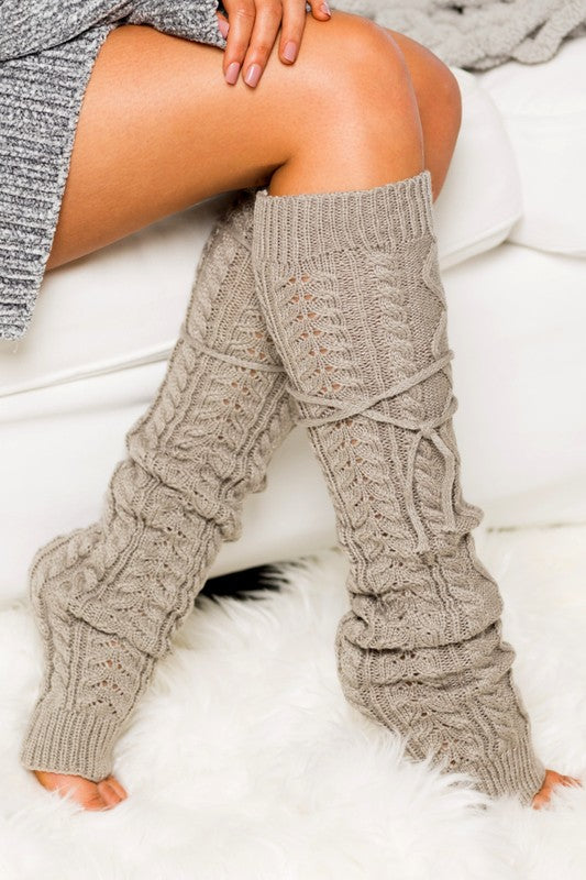 Cable Knit Long Tie Leg Warmer - Tigbul's Variety Fashion Shop