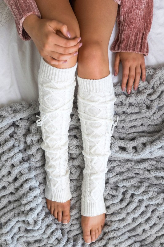 Cable Knit Long Tie Leg Warmer - Tigbul's Variety Fashion Shop