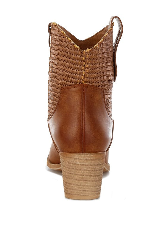 Big Mood Raffia & Faux Leather Cowboy Boots - Tigbul's Variety Fashion Shop