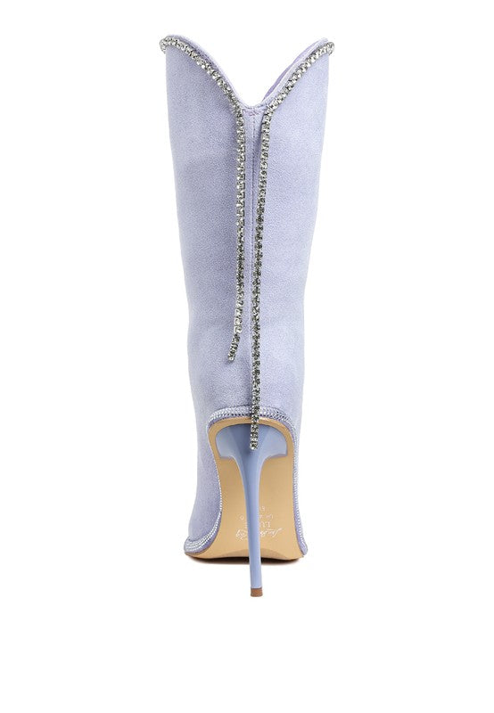 Ashipa Diamante Chain Detail Calf Boots 4 inch Heels - Tigbul's Variety Fashion Shop