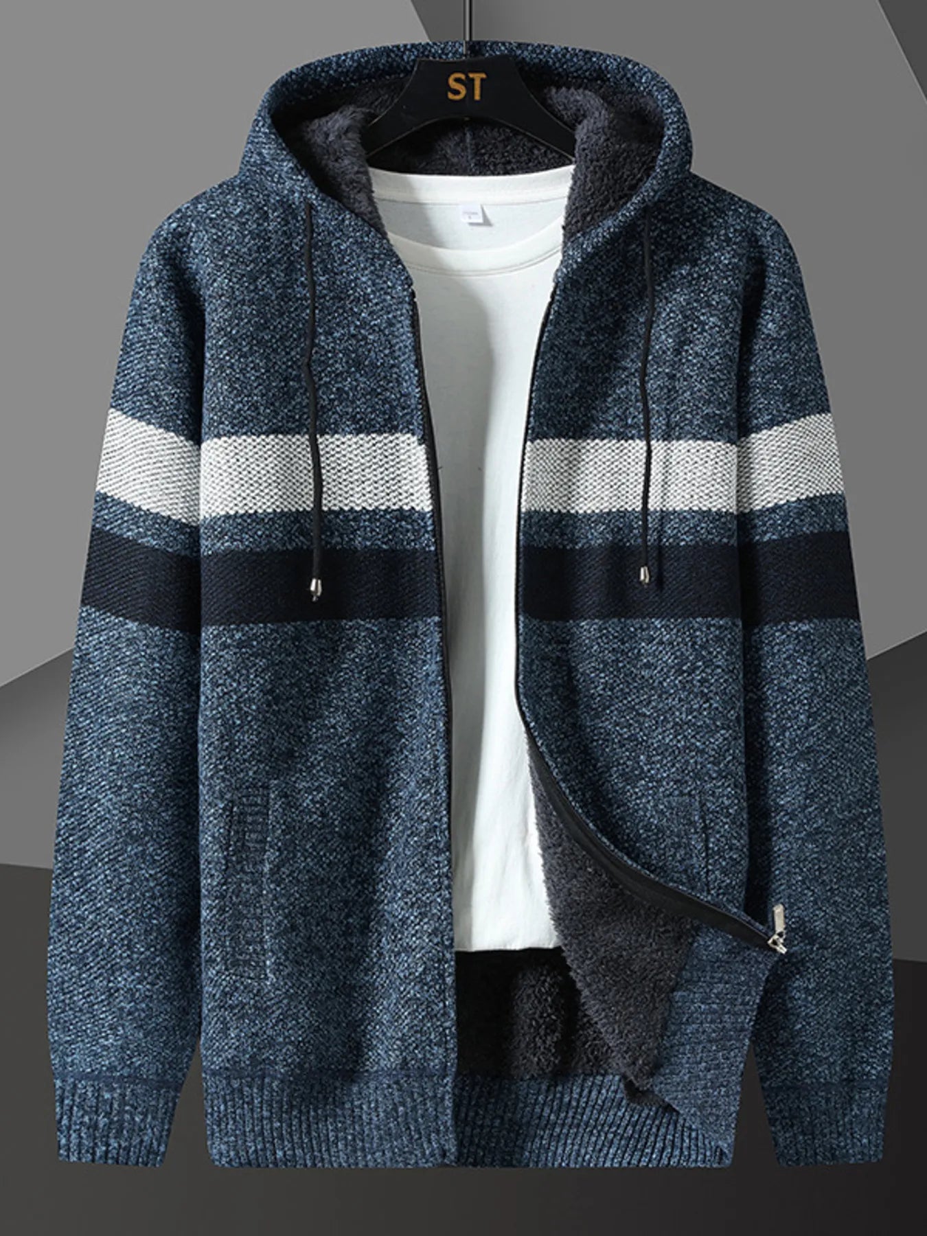 Men's Plus Size Drawstring Zip Up Hooded Cardigan - Tigbul's Variety Fashion Shop
