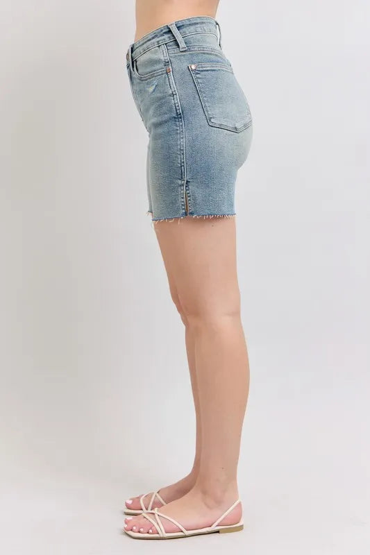 Judy Blue High Waist Vintage Wash Side Slit Denim Shorts - Tigbul's Variety Fashion Shop