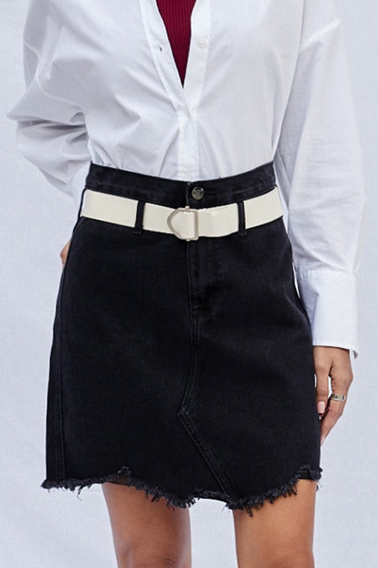 High Waist Belted Mini Denim Skirt - Tigbul's Variety Fashion Shop