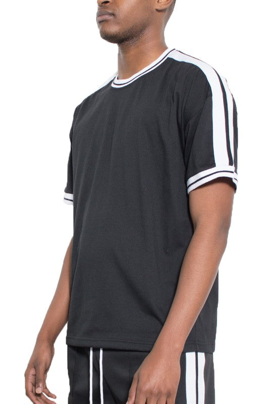 Men's Striped Tape Short Sleeve Shirt - Tigbul's Variety Fashion Shop