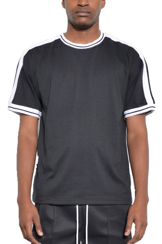 Men's Striped Tape Short Sleeve Shirt - Tigbul's Variety Fashion Shop