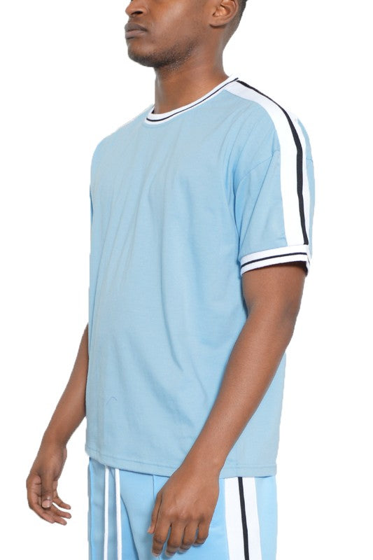 Men's Striped Tape Short Sleeve Shirt - Tigbul's Variety Fashion Shop
