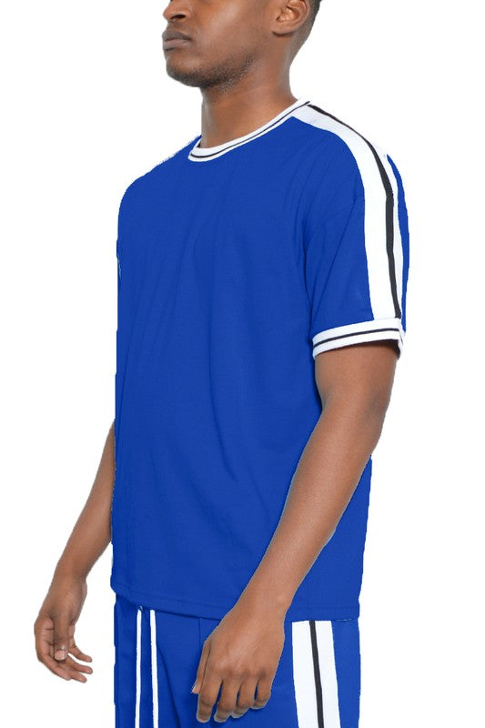 Men's Striped Tape Short Sleeve Shirt - Tigbul's Variety Fashion Shop